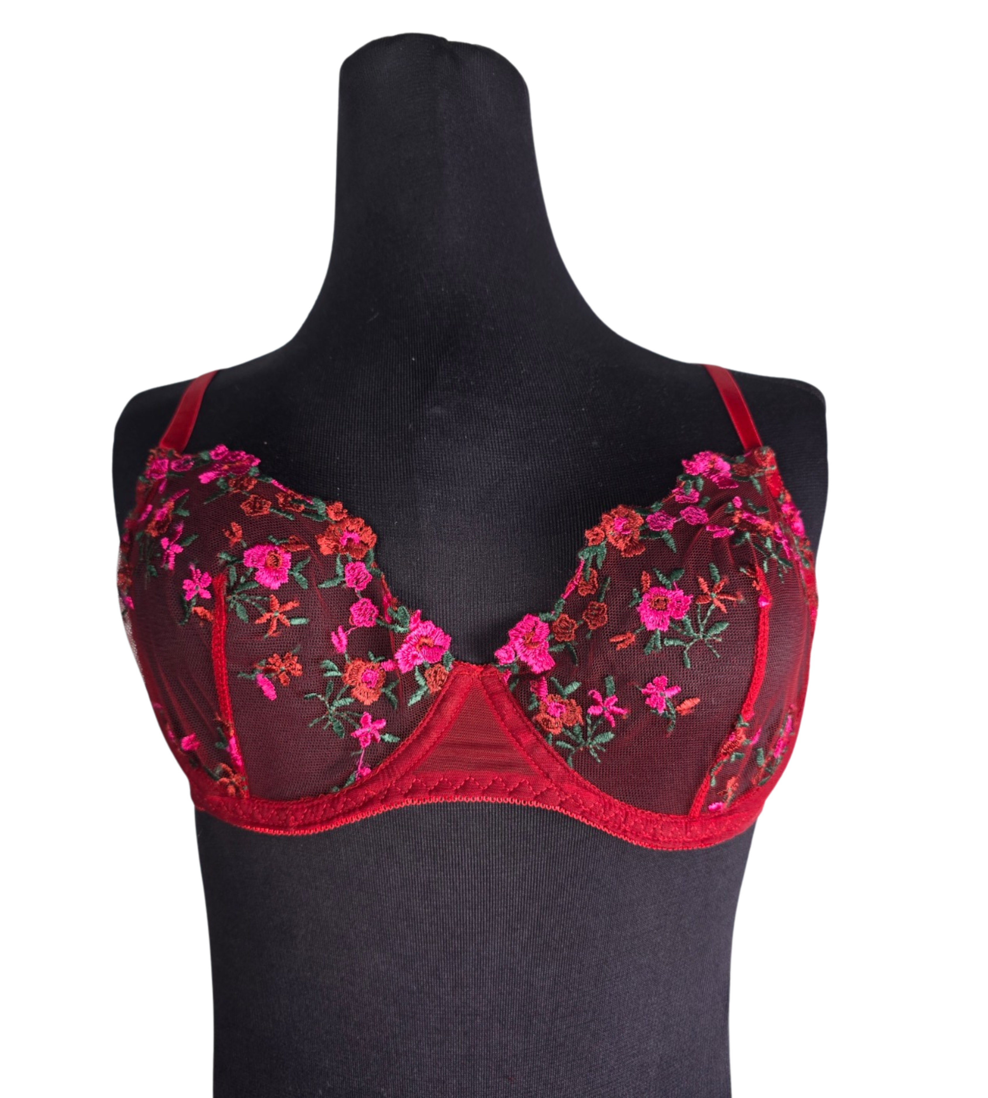 Scarlet Blossom Embroidered Lingerie Set