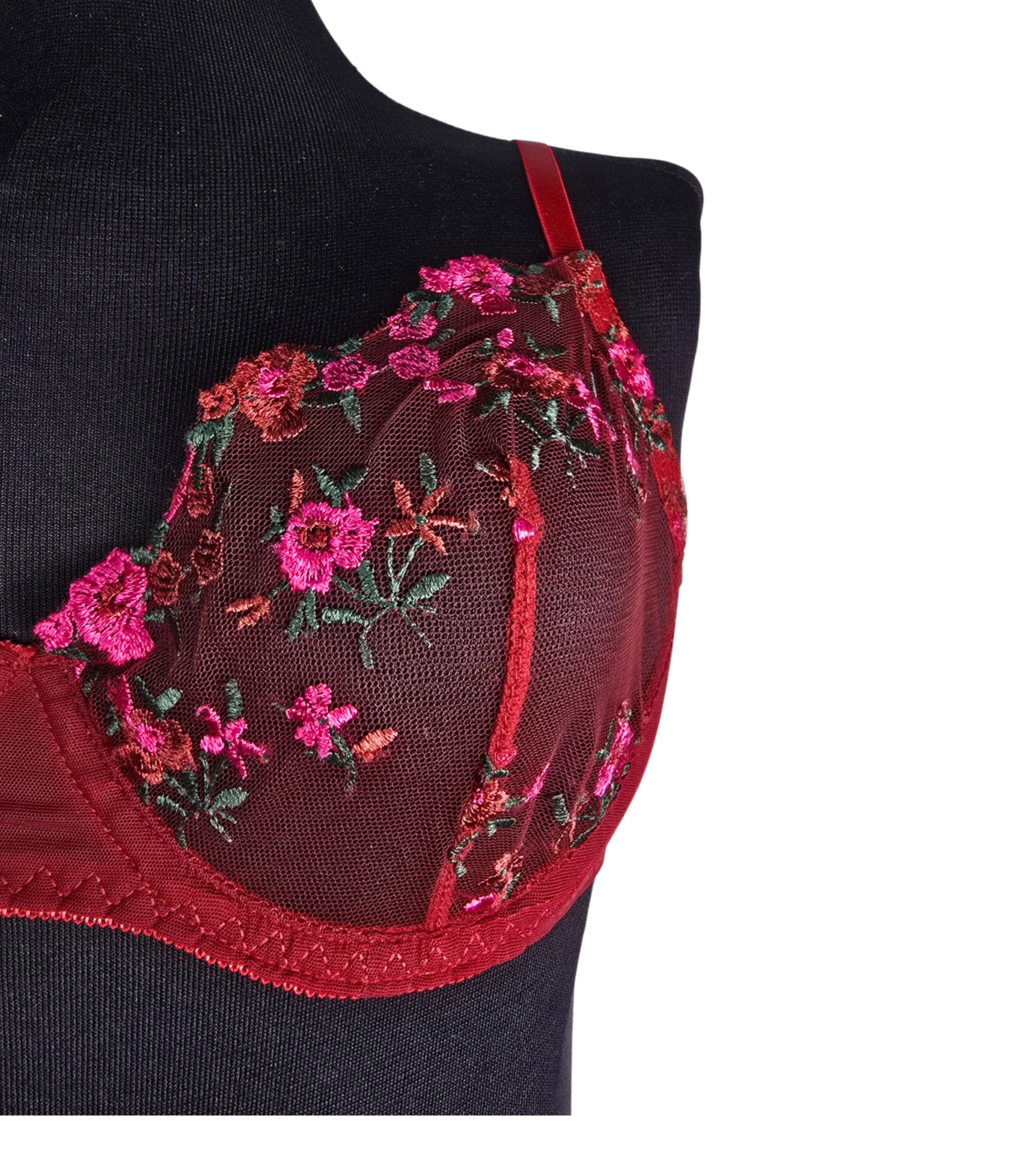 Scarlet Blossom Embroidered Lingerie Set