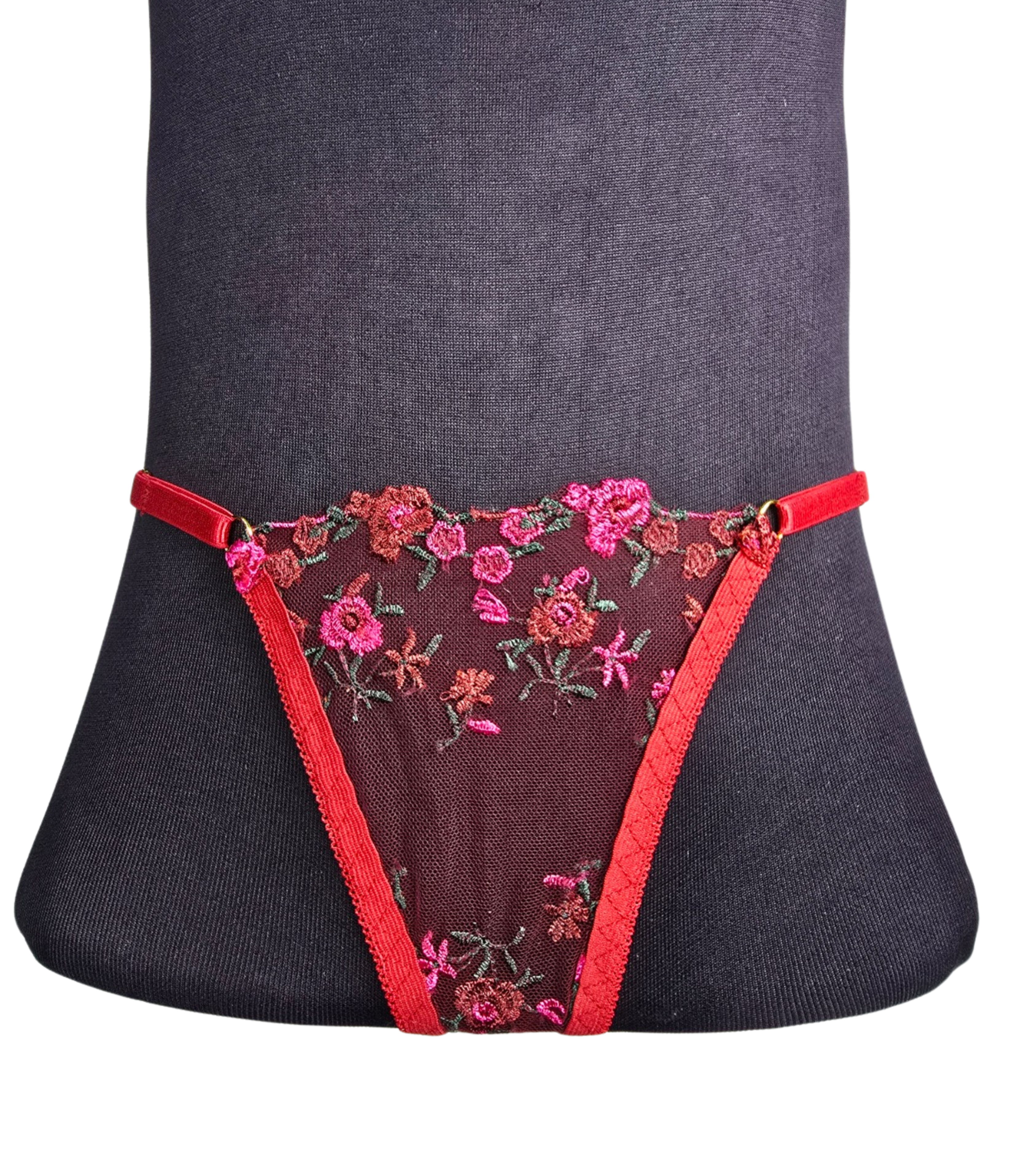 Scarlet Blossom Embroidered Lingerie Set