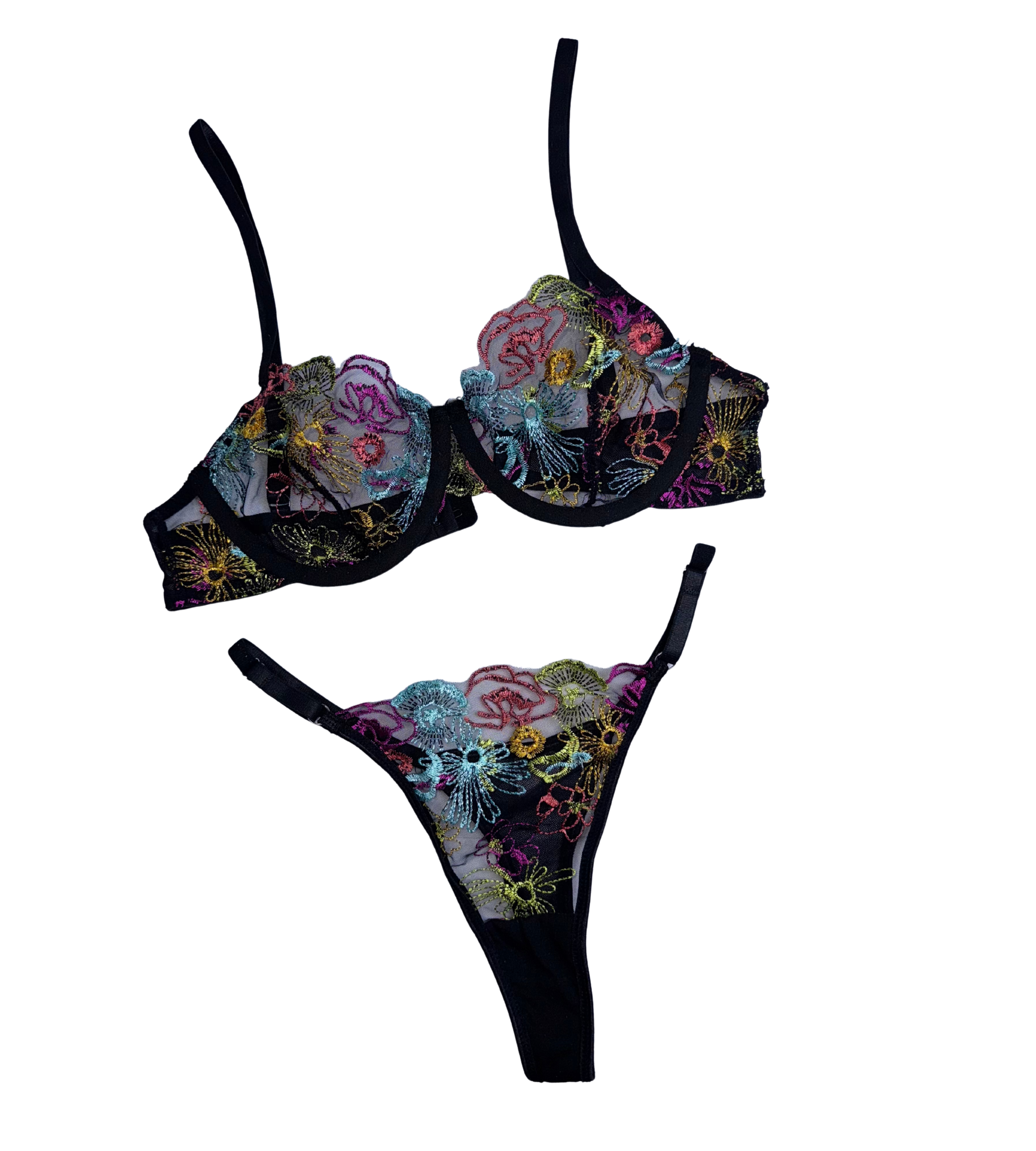 Floral Embroidered Lingerie Set – 3-Piece