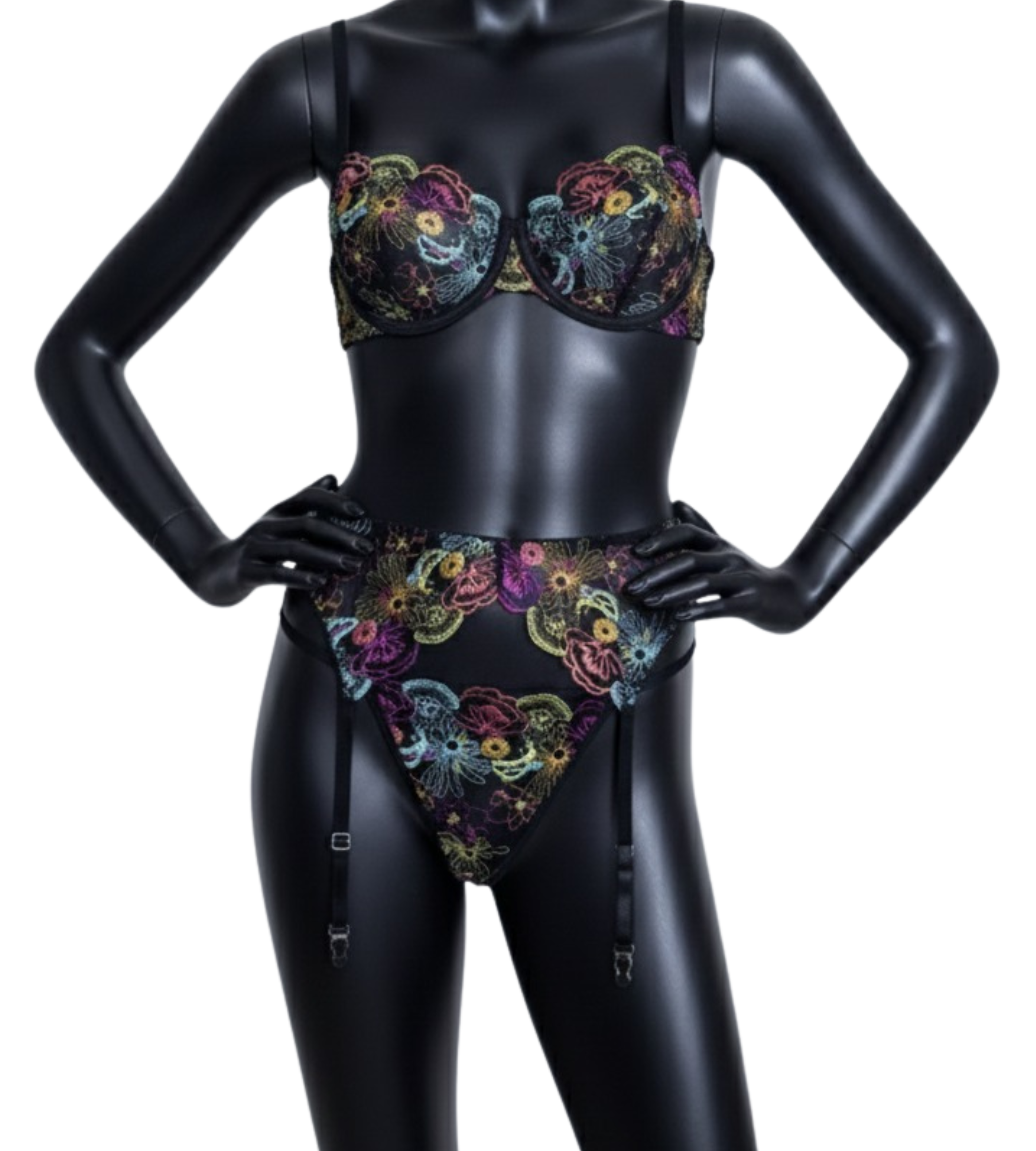 Floral Embroidered Lingerie Set – 3-Piece
