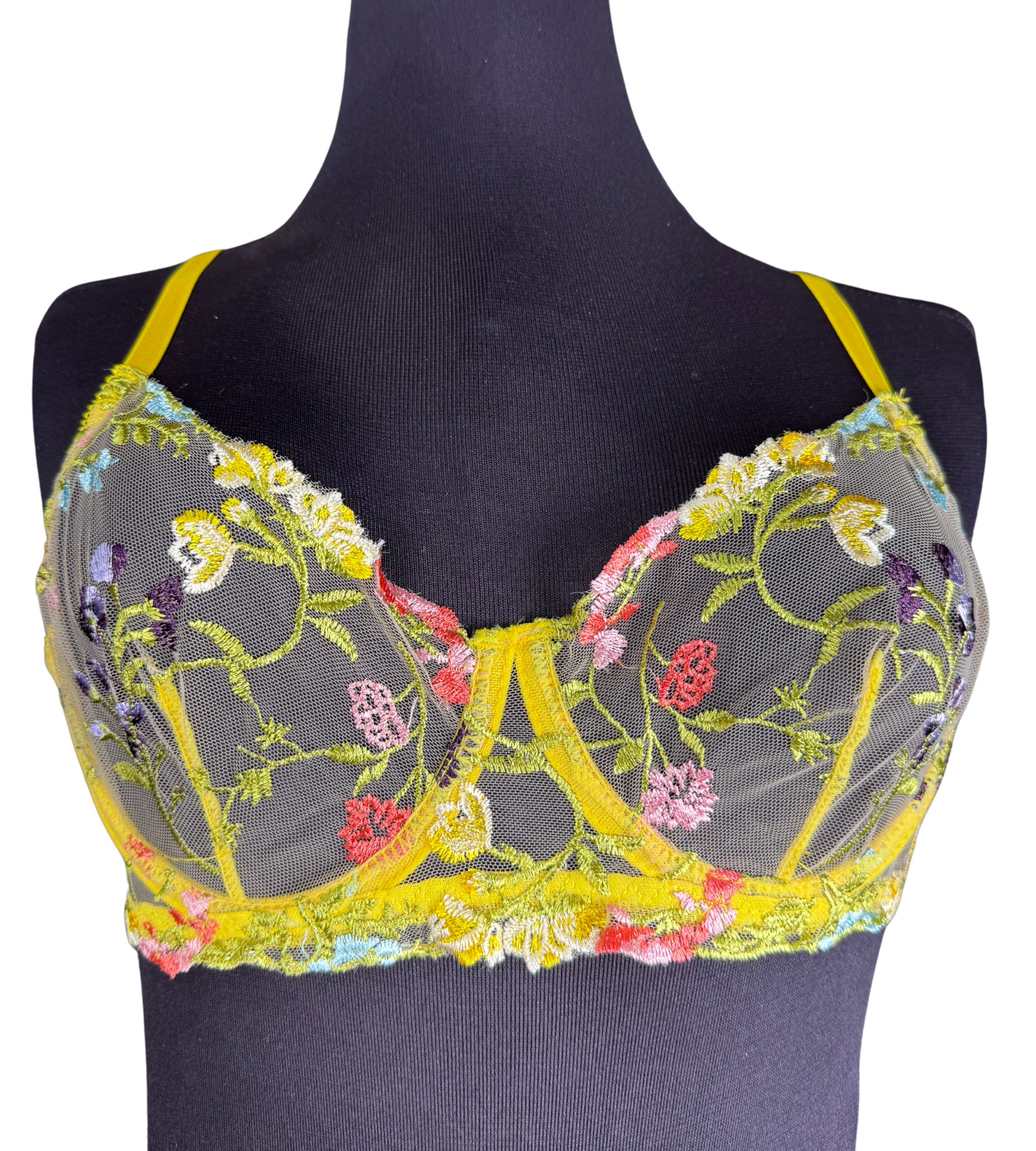 Yellow Floral Embroidered Lingerie Set