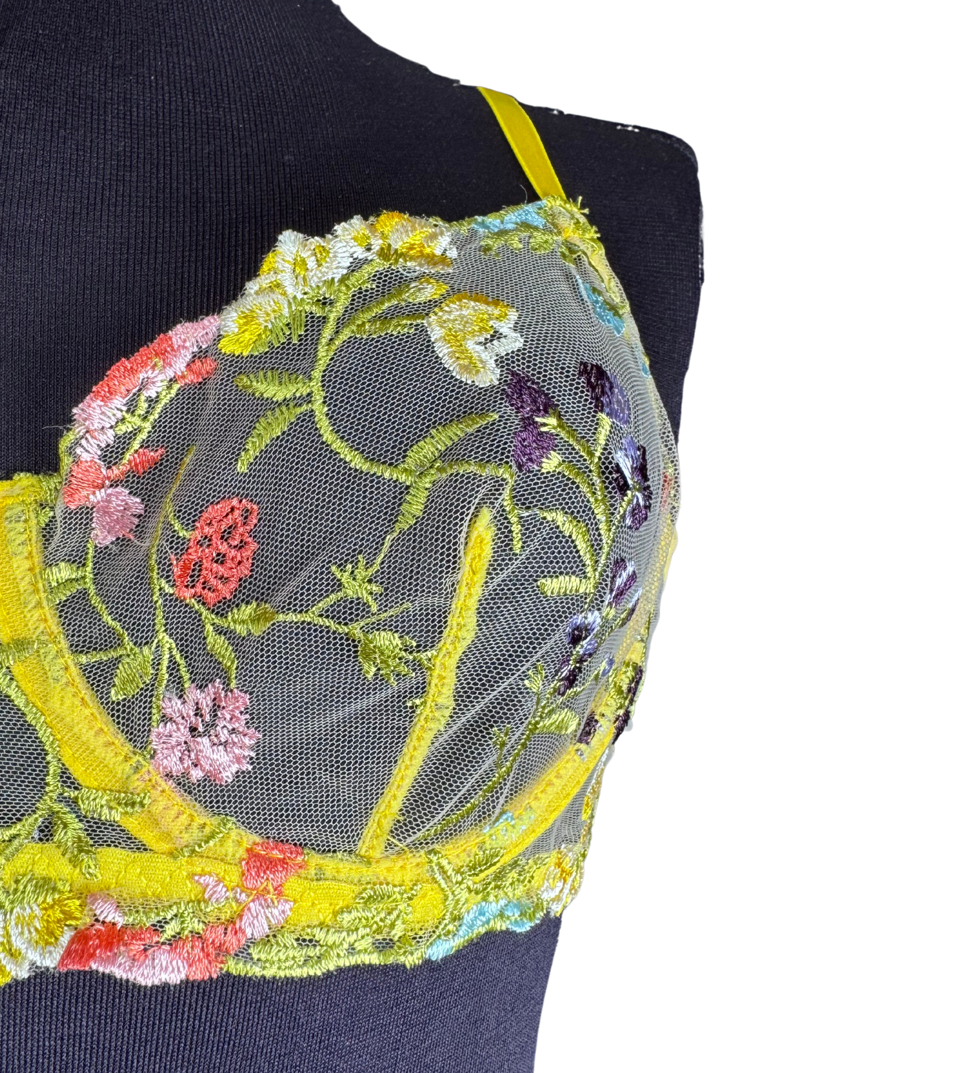 Yellow Floral Embroidered Lingerie Set