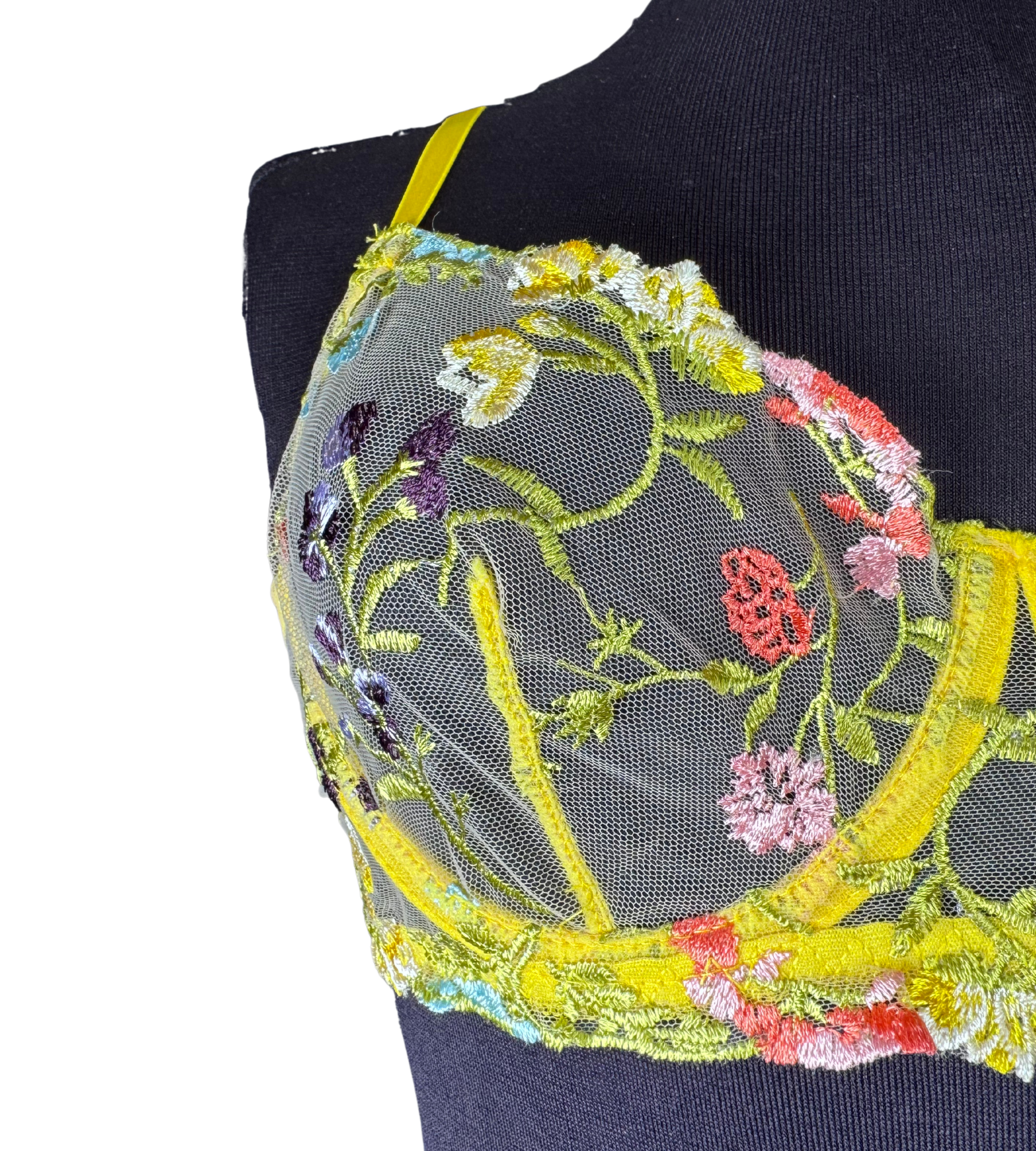 Yellow Floral Embroidered Lingerie Set