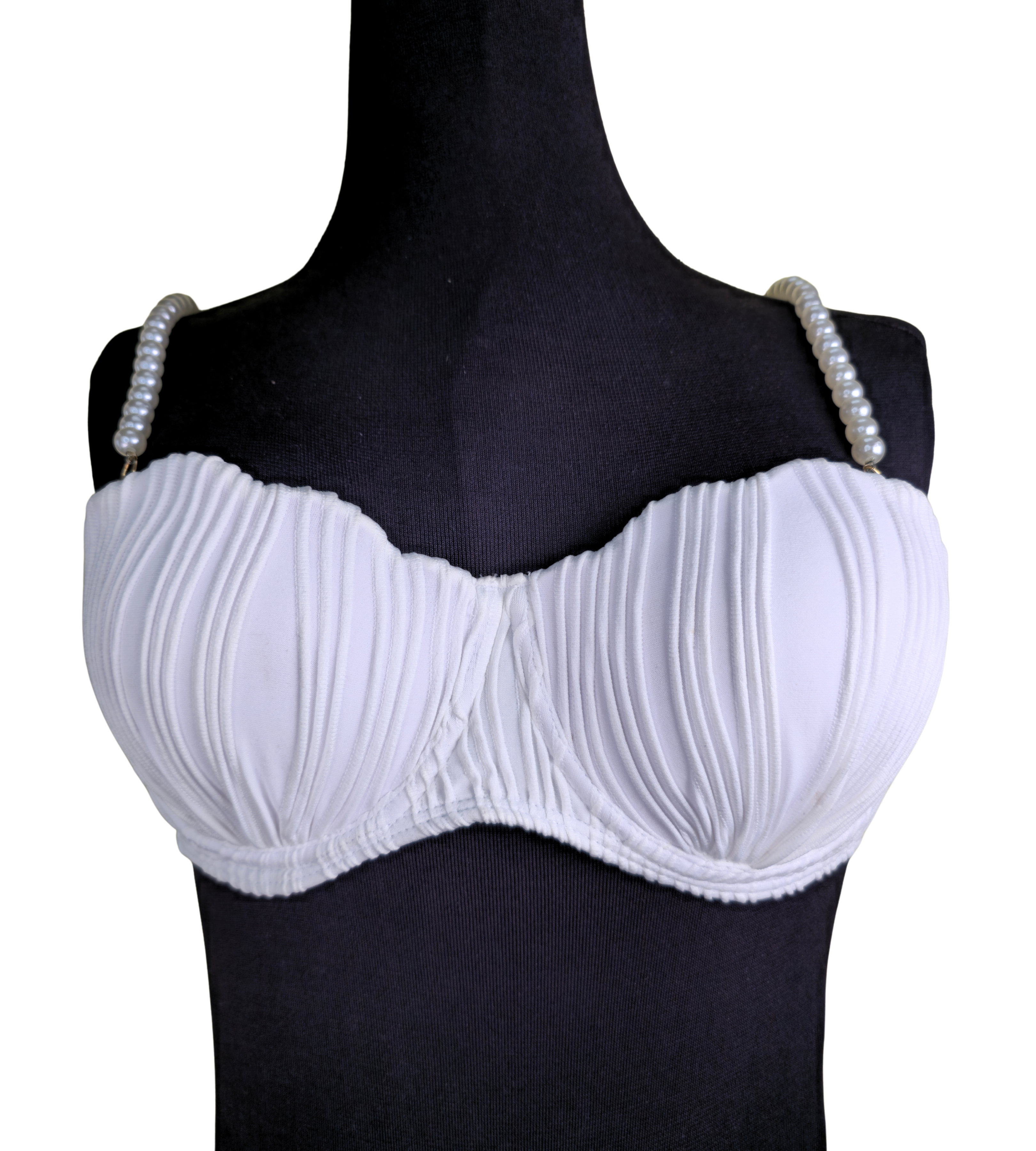 Pearl Strap White Textured BIKINI Set