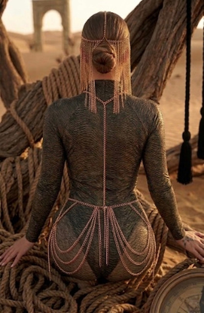 Sahara Mystique: 2-Piece Gold Veil & Body Chain Set