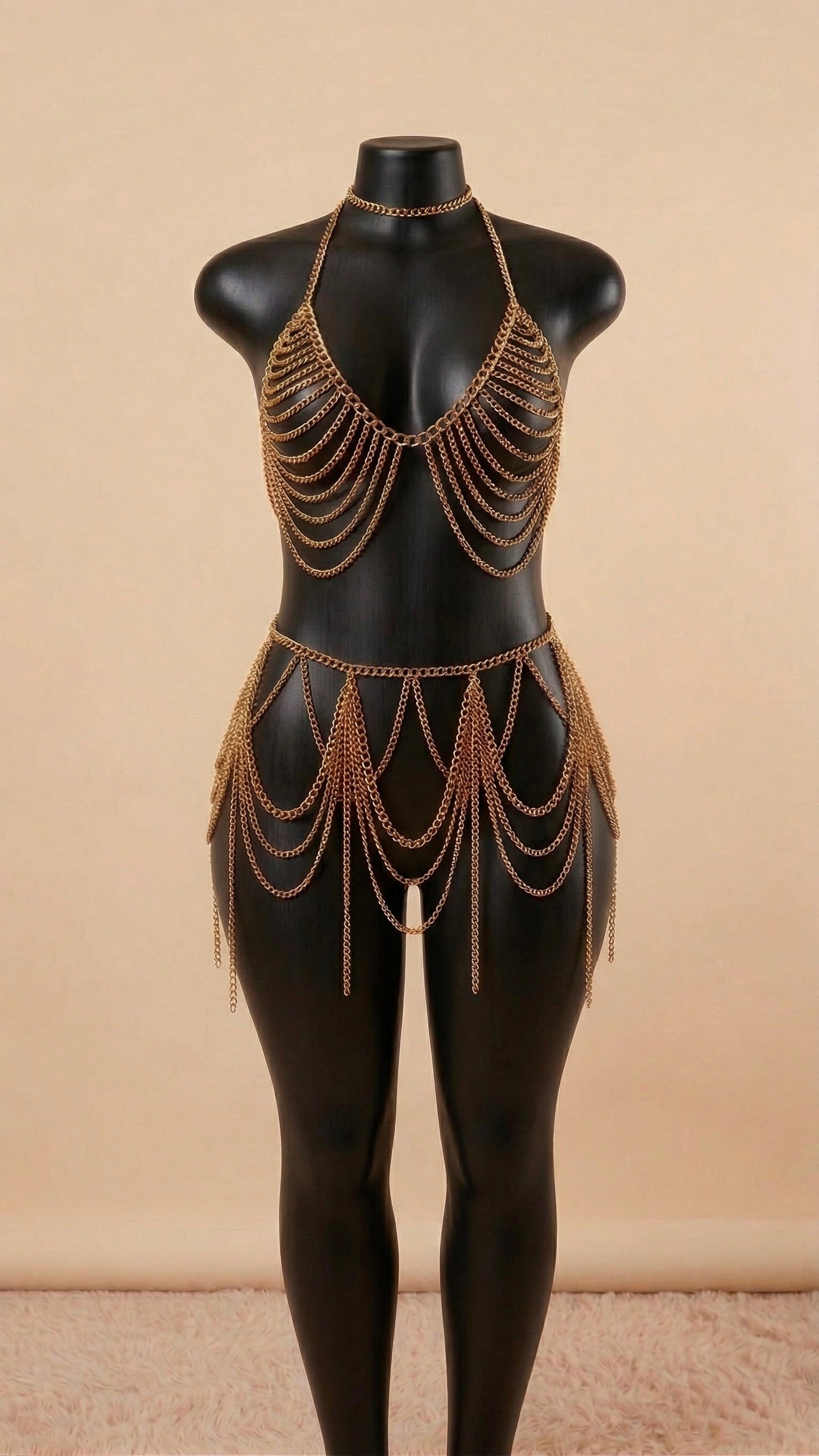 Sahara Mystique: 2-Piece Gold Veil & Body Chain Set