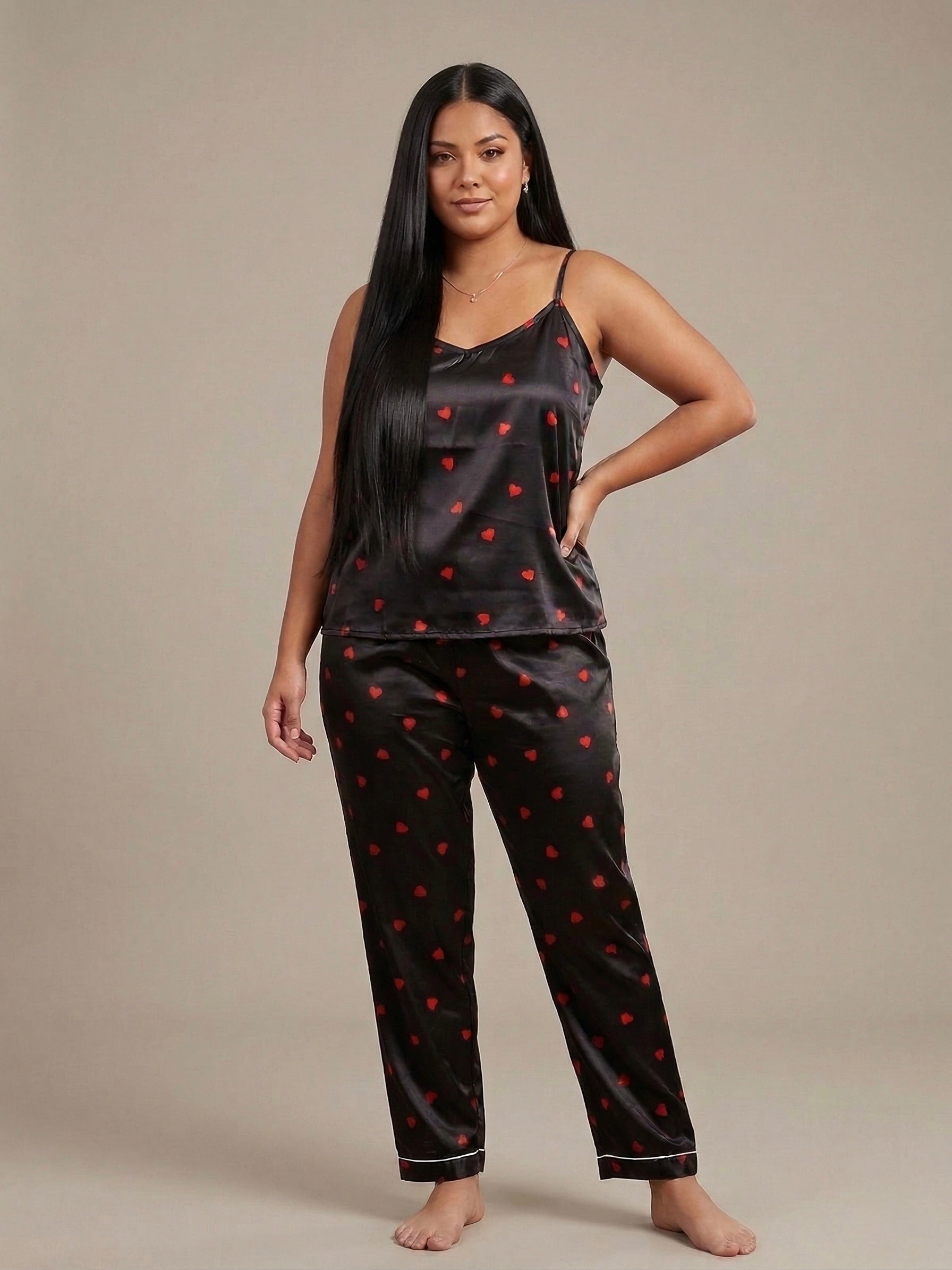 Satin Cami & Trouser Heart Set