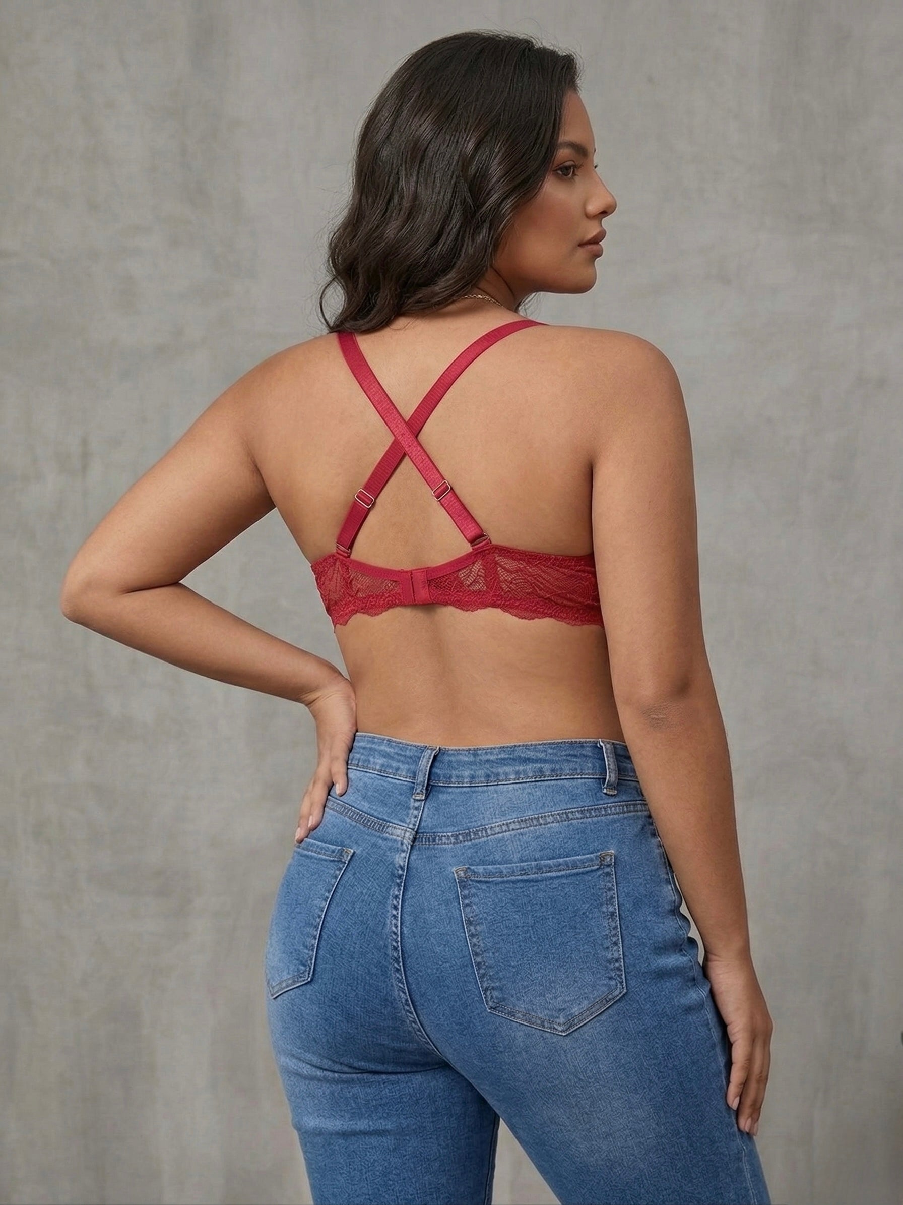 Front-Open Satin & Eyelash Lace Bra
